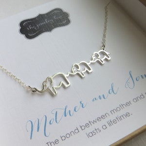 Mom children jewelry, good luck mama two baby elephants necklace, mom birthday gift, mom of son and daughter, Christmas present image 4