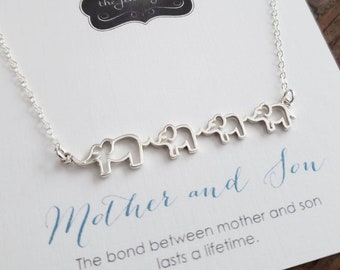 Mother of three kids gift, mama and 3 baby elephant necklace, Mom of triplets gift, animal, mom birthday, mother and children