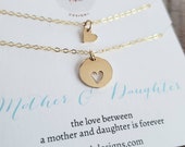 SALE Mother daughter necklace, two gold heart necklaces, mother daughter jewelry, mother and daughter