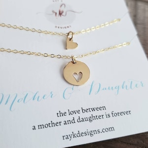 SALE Mother daughter necklace set, two gold heart necklace, mother daughter gift jewelry set, mum affordable birthday gift, Thank you gift