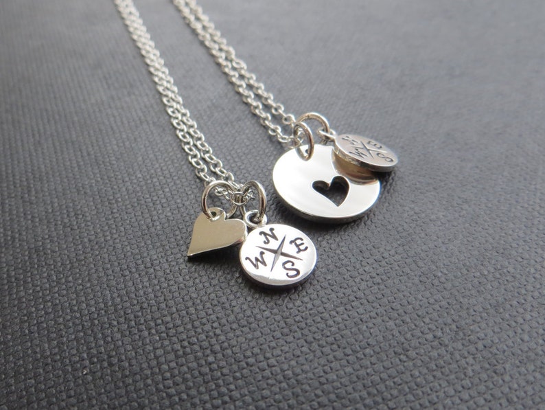 Mother Daughter Compass Heart Necklace Daughter Going Away Etsy