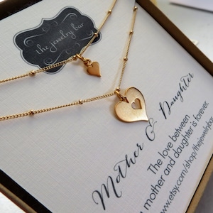 Gold Mutter Tochter Halskette, Mutter Tochter Schmuck, Push-Geschenk, zwei Gold Herz Charme Halskette Set, Geburtstagsgeschenk für Mutter und Tochter