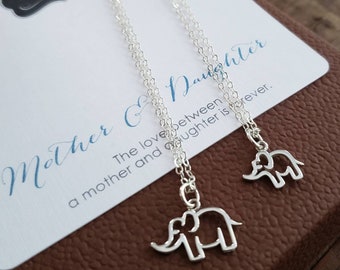 mother daughter jewelry, Elephant necklace set, mommy and me jewelry, mama and baby elephant charm, baby shower new mommy gift