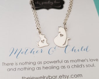 mother daughter jewelry, Mommy and baby cat necklace, mom child gift set, mommy and me jewelry, back to school gift for child