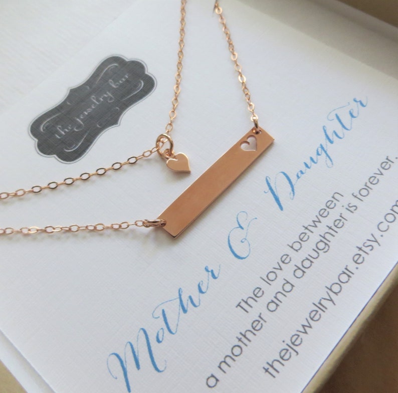 Expecting Mom to be gift, Rose gold mother daughter bar necklace, mom & child set, new mommy, first day of school, sahm wife gift image 1