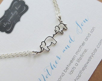 Mother son jewelry, mama and baby elephant necklace, sterling silver festoon mother and son charm, mommy and me, birthday gift