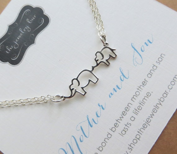 mama and baby elephant necklace mother birthday gift Mother two son jewelry mothers day gift from son sterling silver festoon charm