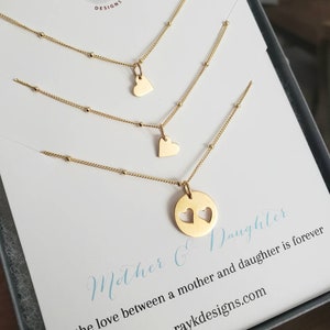 Mother two daughter gift set, love heart necklace, fancy chain, birthday gift for mom of 2 daughter sister myself Mother's day gift