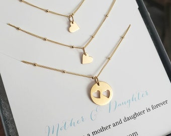 Mother two daughter gift set, love heart necklace, fancy chain, birthday gift for mom of 2 daughter sister myself Mother's day gift