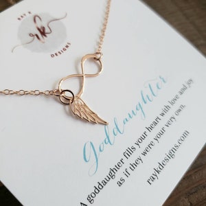 Goddaughter gift, angel wing infinity necklace, Goddaughter communion gift from godmother, birthday, goddaughter baptism gift