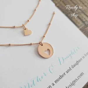 Best seller Mother gift, Mom daughter rose gold necklace wedding day shareable set heart cutout satellite chain, mother of the bride gift image 1