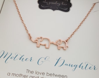 Gender reveal party gift ideas, Mother daughter, mother son, mama and baby elephant necklace rose gold silver, baby shower gift, new mom