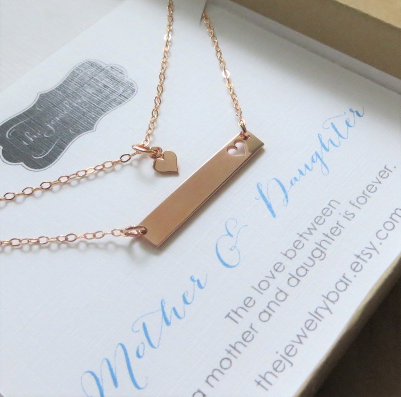 Expecting Mom to be gift, Rose gold mother daughter bar necklace, mom & child set, new mommy, first day of school, sahm wife gift image 4