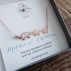 Mom children jewelry, good luck mama two baby elephants necklace, mom birthday gift, mom of son and daughter, Christmas present image 2