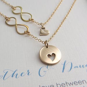 Mother daughter necklace, best Christmas gift for mom, infinity heart charm, wedding day from bride, mother of the bride gift from daughter image 1