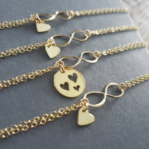 Mother 3 daughters bracelets mothers day gift infinity heart charm mother daughter jewelry gold or silver mom of three daughters, vday