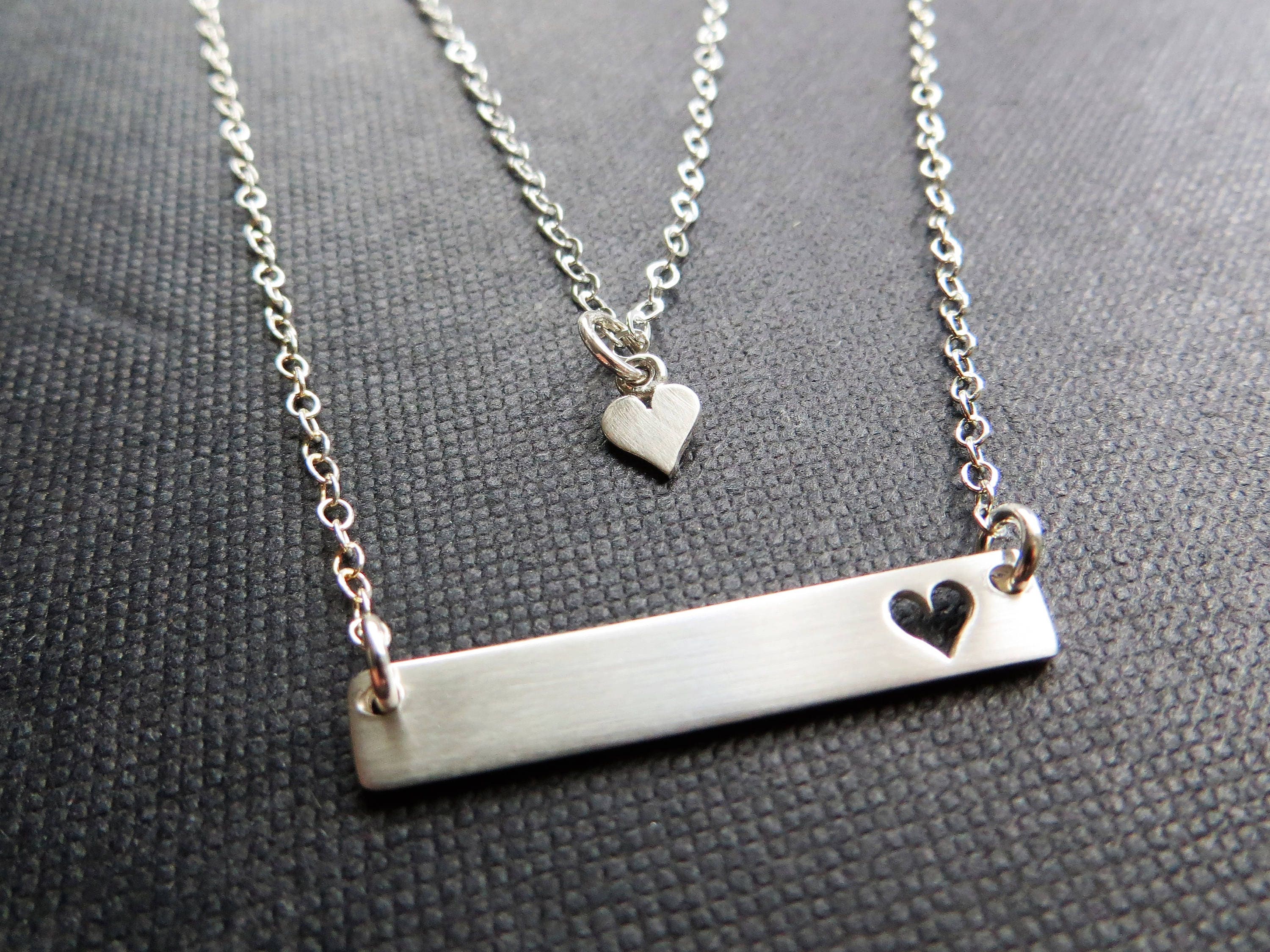 Mother daughter bar necklace set, mothers day, heart charm, Mother child daughter jewelry, first day of kindergarten gift, Christmas mom gif