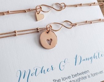 mother of the bride gift, Christmas mother daughter infinity heart bracelet, satellite chain, mom wedding gift from daughter, keepsake jewel