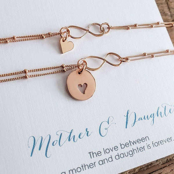 mother of the bride gift, Christmas mother daughter infinity heart bracelet, satellite chain, mom wedding gift from daughter, keepsake jewel