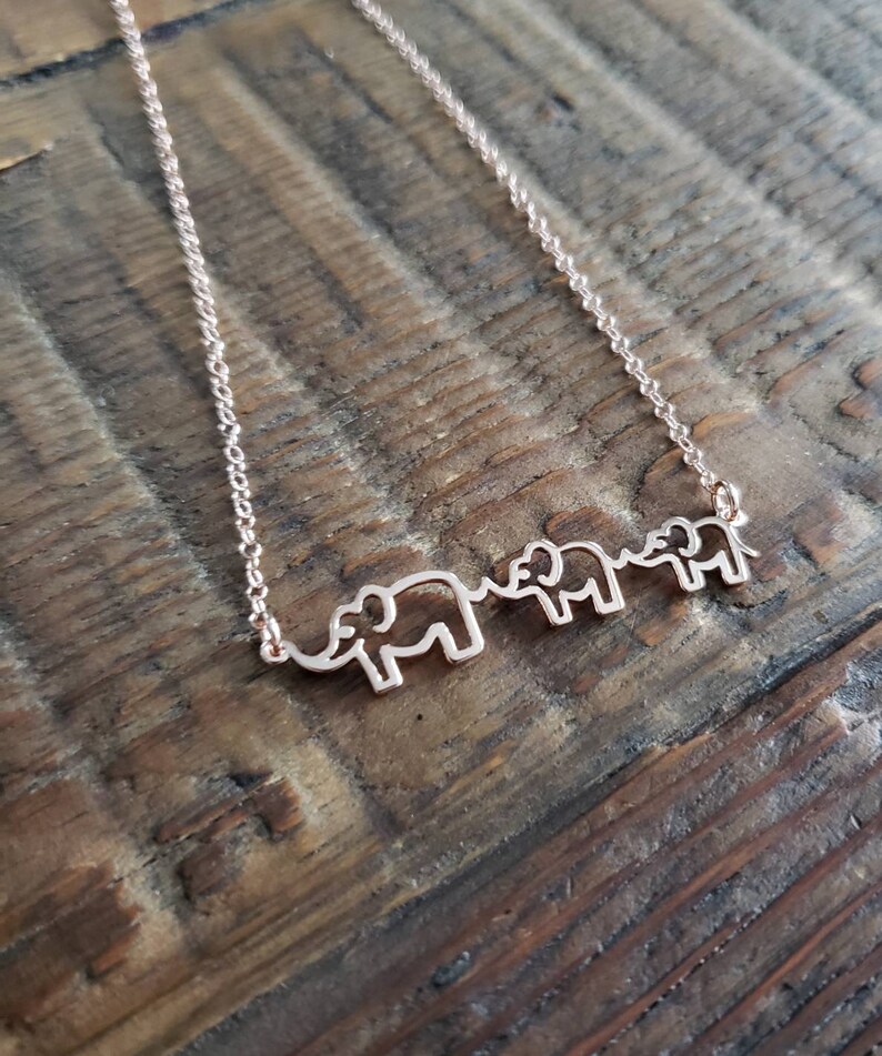 Mom children jewelry, good luck mama two baby elephants necklace, mom birthday gift, mom of son and daughter, Christmas present image 5