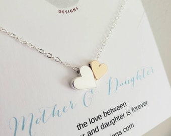 Mother gift, mixed metal double heart necklace, best mom gift from daughter, mom birthday gift, mother daughter love, adoption, just because