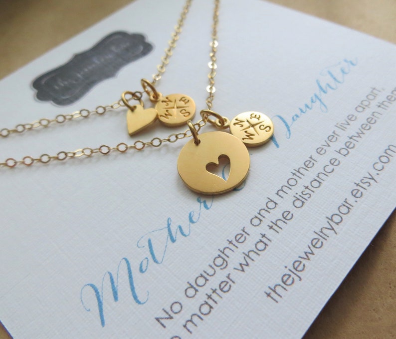Mother Daughter Compass Heart Necklace Daughter Going Away Etsy