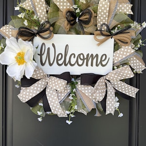 Pancake Everyday  wreath, Neutral Welcome Wreath, Farmhouse Front Door Decor, Everyday Mesh Wreath, Year-Round Rustic Wreath
