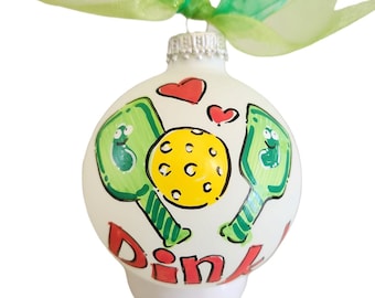 Personalized Hand Painted Glass Christmas ornament Pickle ball