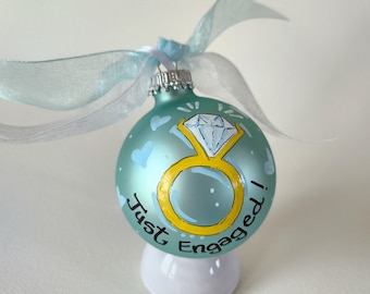 Personalized Hand Painted Glass Christmas ornament Just engaged