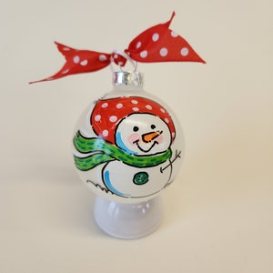 Personalized Hand Painted Glass Ball Christmas ornament Sweet snowman
