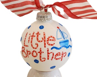 Little brother Christmas ornament personalized hand painted glass ball