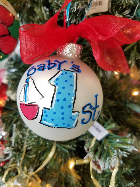 hand painted baby's first christmas ornament
