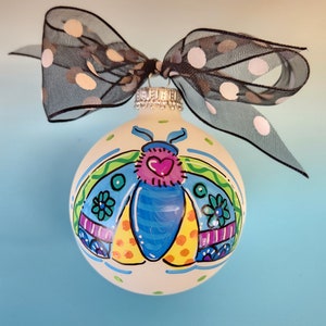 Bright cute moth Christmas ornament personalized hand painted glass ball