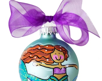 Mermaid Christmas ornament Personalized Hand Painted Glass  ball