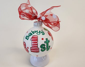Personalized Hand Painted Glass Christmas ornament Babys First