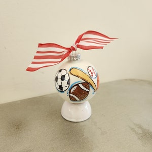 Personalized Hand Painted Glass Christmas ornament sports