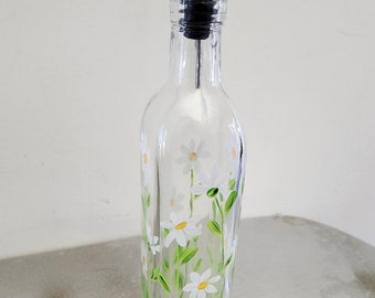 Hand Painted olive oil bottle soap bottle cruet Daisys