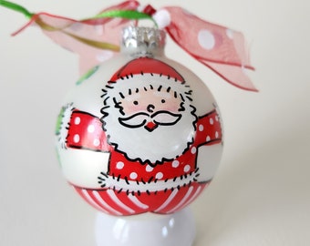 Personalized Hand Painted Glass Ball Christmas ornament jumping jack Santa