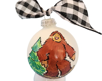 Bigfoot / Sasquatch Christmas ornament personalized hand painted glass ball