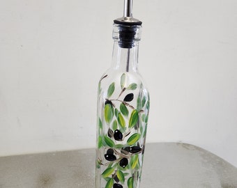 Hand Painted olive oil bottle soap bottle cruet