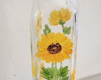 Hand Painted olive oil bottle soap bottle cruet sunflowers