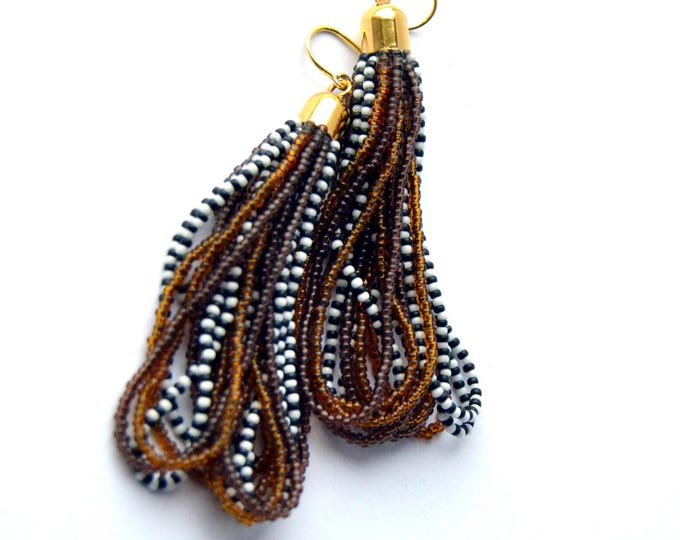 Tassel earrings glass beads fringe dangle earrings