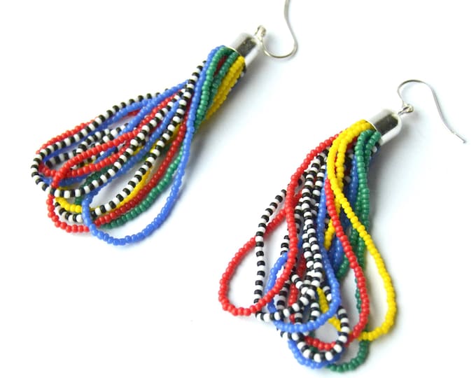 Tassel earrings glass beads fringe dangle earrings