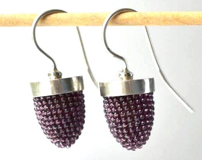 silver dangle earrings violet purple