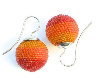 OOAK Ear jewelry globe earrings orange with silver hooks