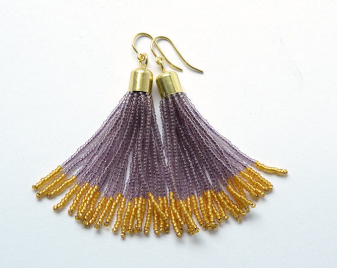 Tassel earrings glass beads long fringe dangle earrings