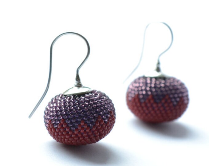 earrings red plum chevron silver eardangles