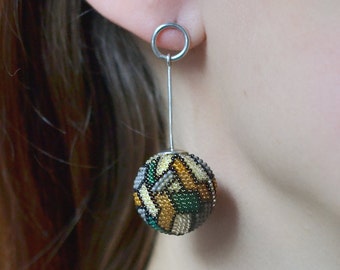 OOAK Statement earrings, abstract multicolor art to wear sphere silver post dangle earrings