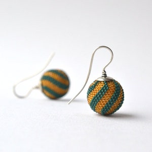 globe earrings green mustard twisted image 1