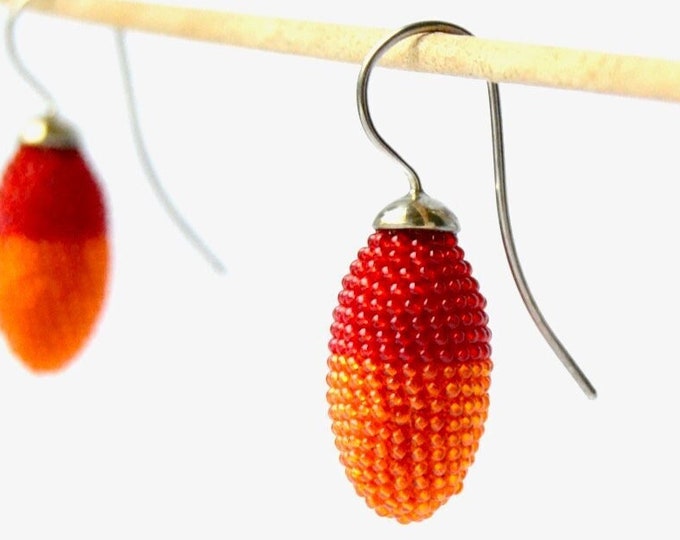 light brown beaded silver earrings caramel